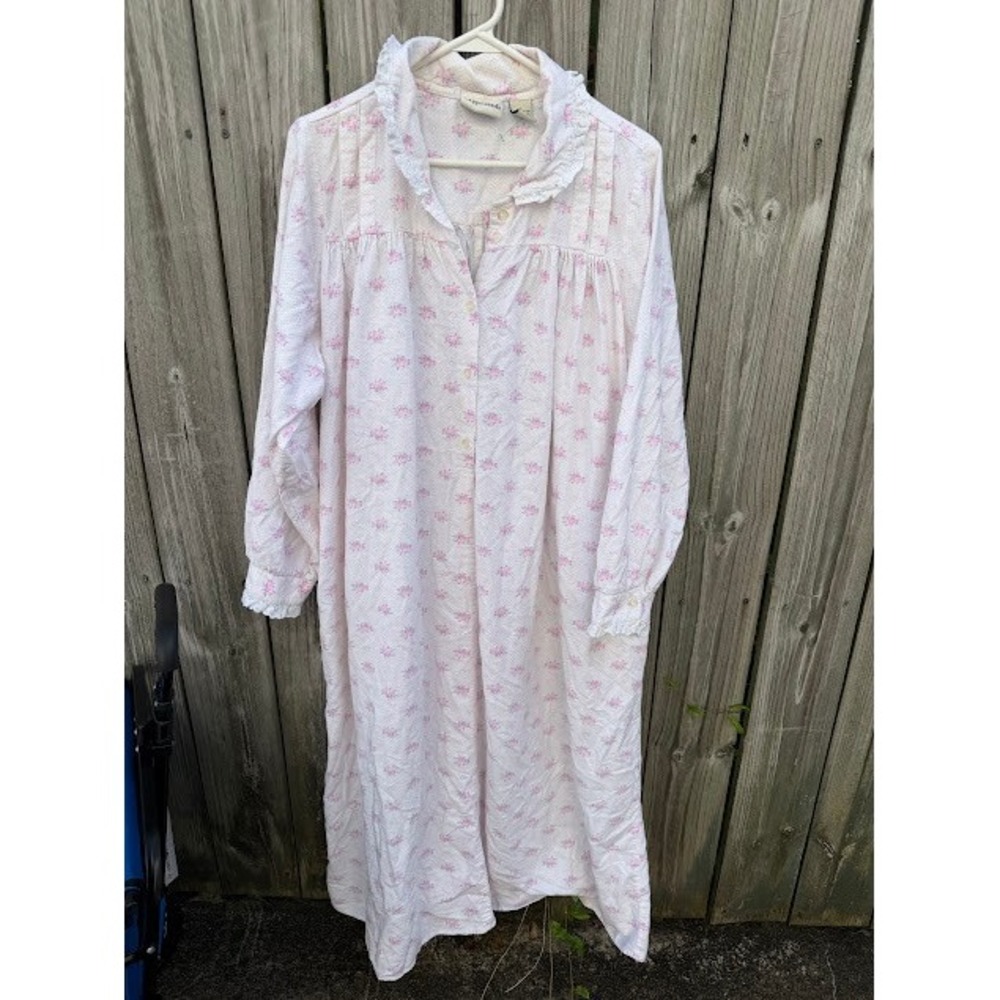 Cottagecore Grandmacore Appleseed's Nightgown L Pink Floral Flannel Sleep Dress